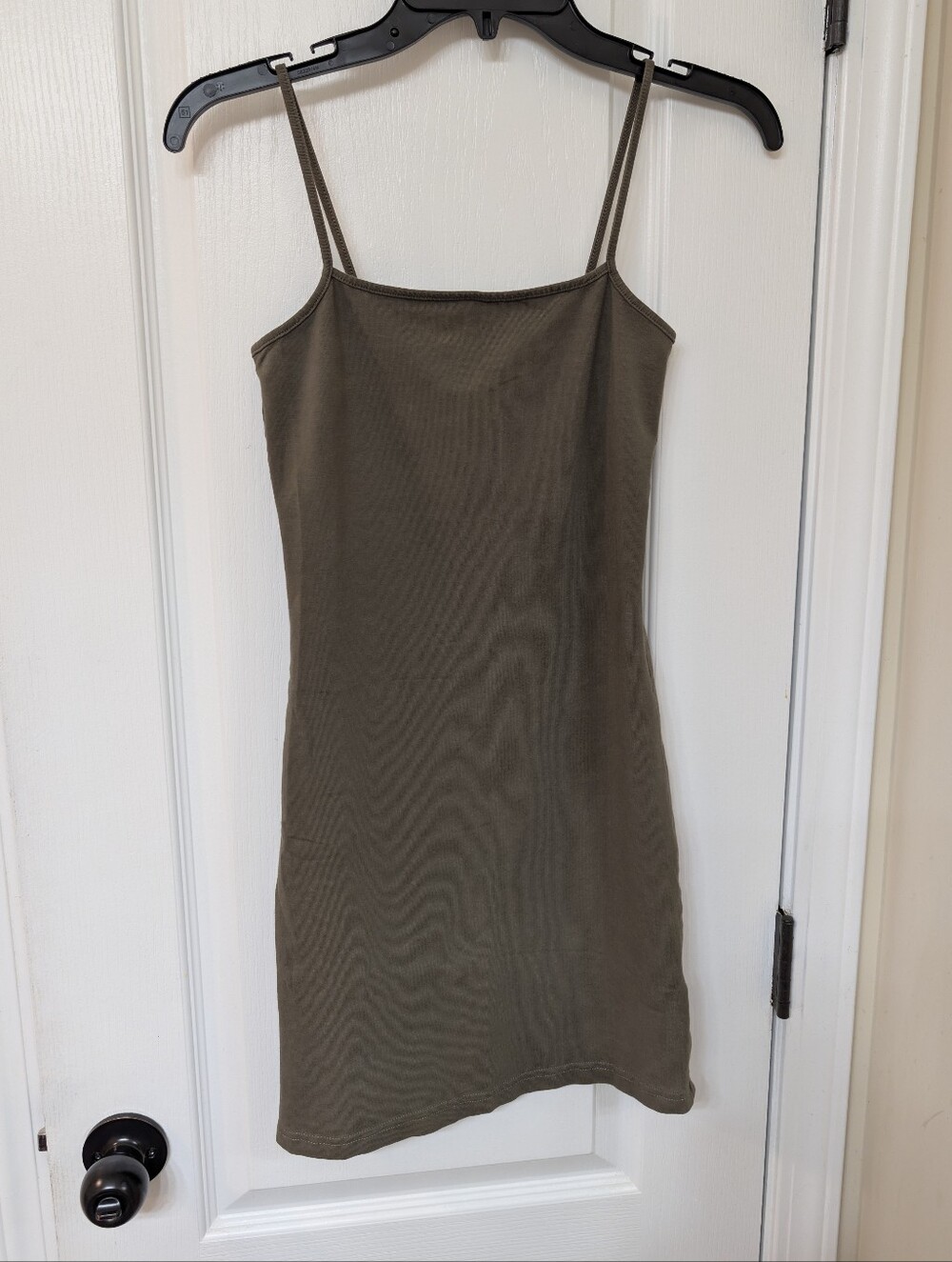 Divided Olive Ribbed Spaghetti Strap Camisole Dress